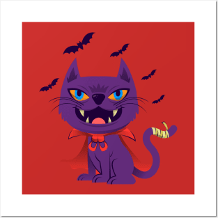 Scary Cat & Bats Posters and Art